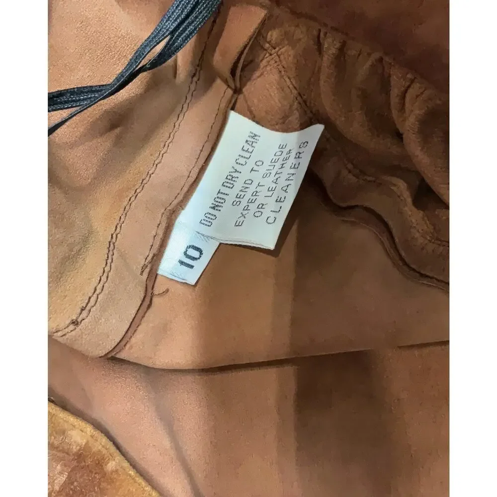 Vintage Brown Cognac A Line Suede Leather Western Midi Skirt 10